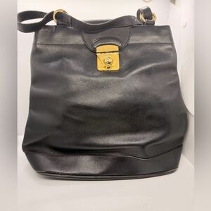 Authentic Salvatore Ferragamo Vintage Black Leather Hobo Shoulder Bag
